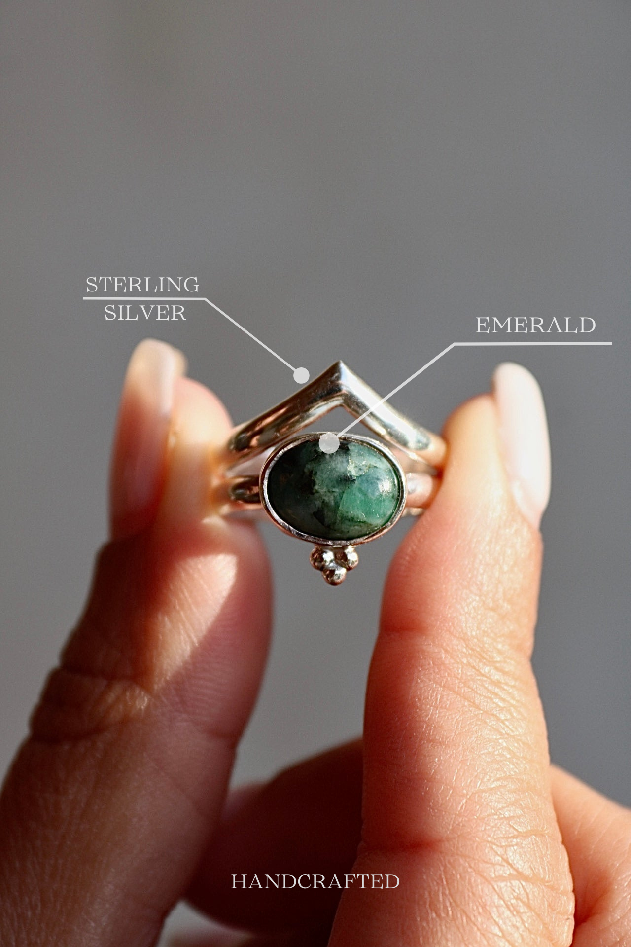 Emerald Silver Ring Set