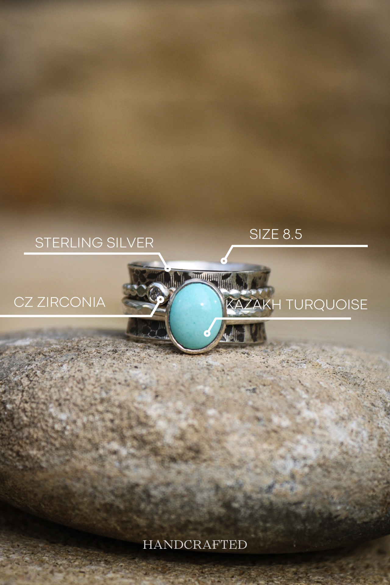 Kazakh Turquoise Spinner Silver Ring (8.5)