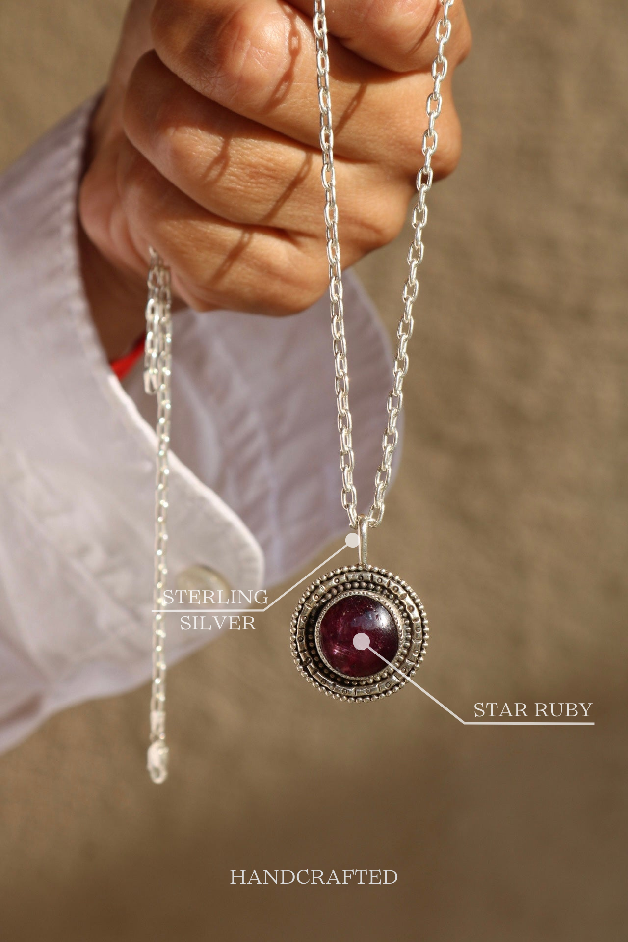 Star Ruby Mandala Silver Pendant