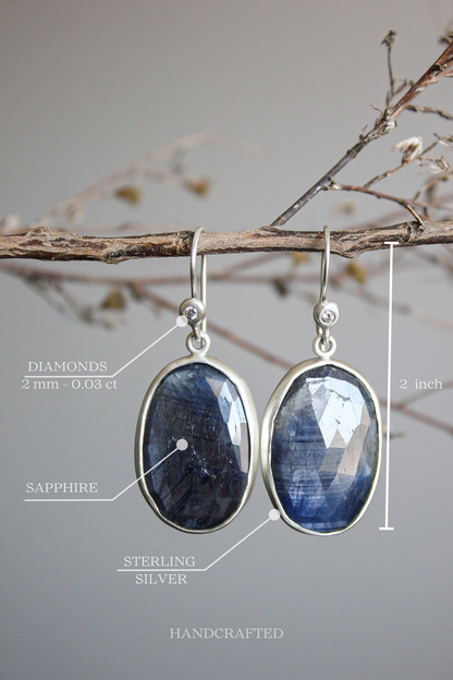 Sapphire and Diamond Silver Earrings