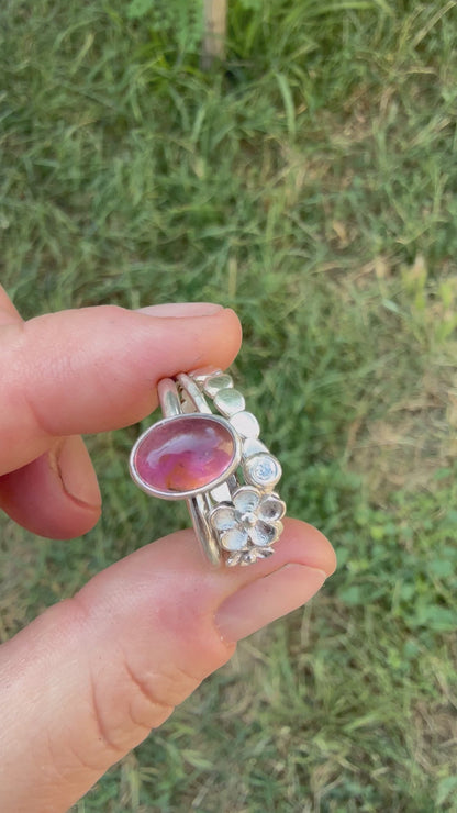 Tourmaline & Moissanite Silver Ring Set (9.0)