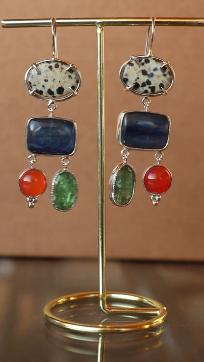 Earrings with Carnelian, Kyanite & Dalmatian Jasper