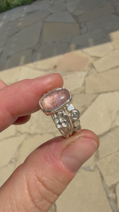 Tourmaline & Moissanite Silver Ring Set (6.0)