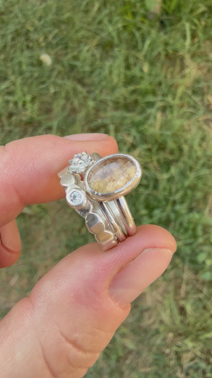 Tourmaline & Moissanite Silver Ring Set (5.5)