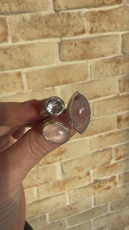 Agate, Quartz, and Swarovski Silver Ring (8.0-9.0)