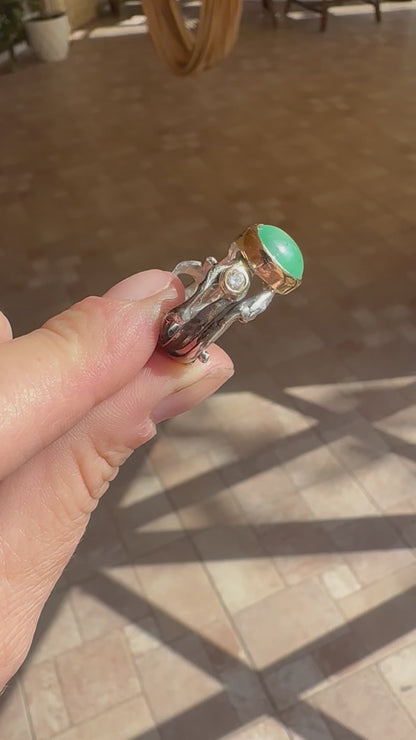 Emerald & Sapphire Silver Gold Ring (8.0)