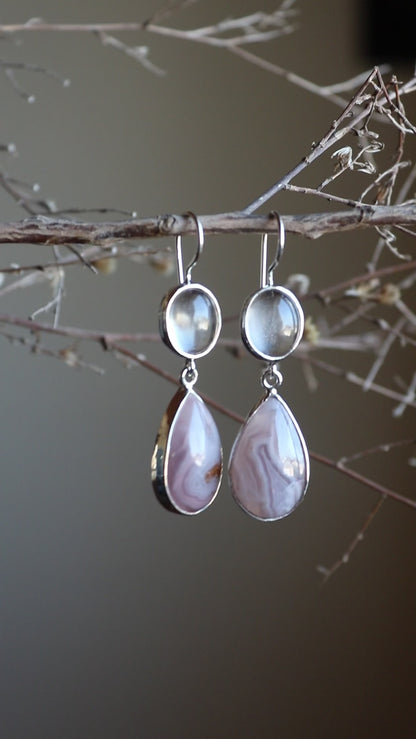 Agate & Quartz Silver Earrings