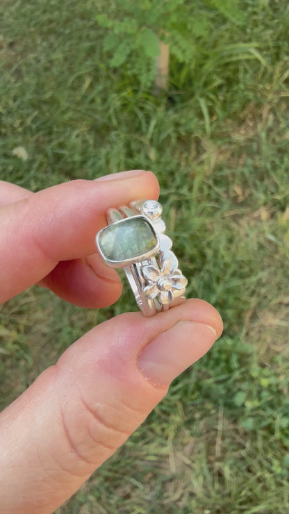 Tourmaline & Moissanite Silver Ring Set (8.0)