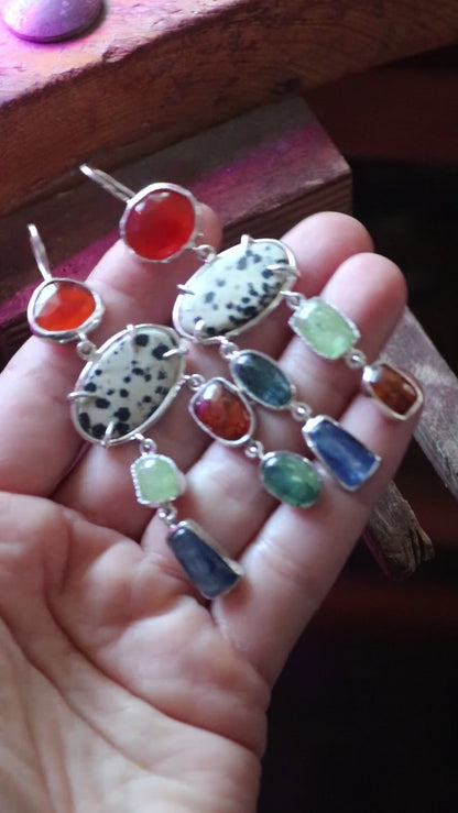 Earrings with Carnelian, Kyanite & Dalmatian Jasper