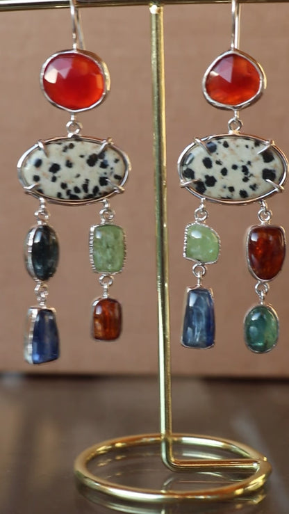 Earrings with Carnelian, Kyanite & Dalmatian Jasper