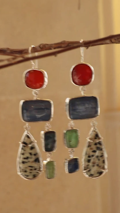 Earrings with Carnelian, Kyanite & Dalmatian Jasper