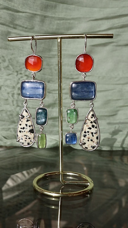 Earrings with Carnelian, Kyanite & Dalmatian Jasper
