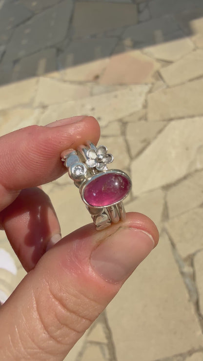 Tourmaline & Moissanite Silver Ring Set (6.5)
