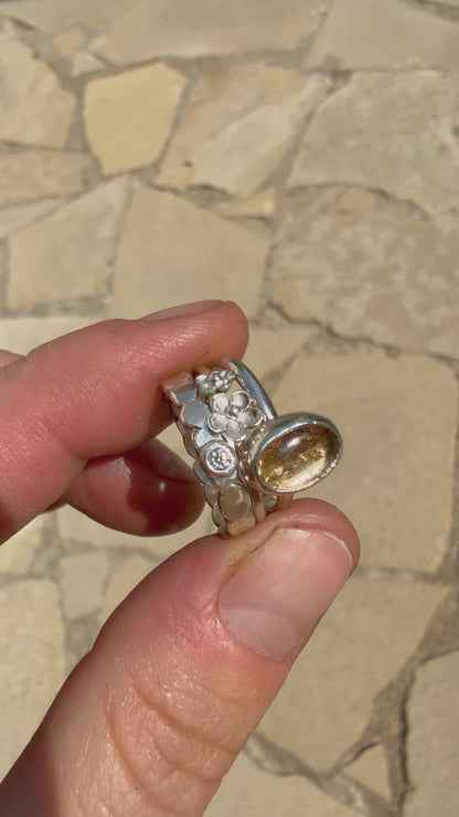 Tourmaline & Moissanite Silver Ring Set (5.5)